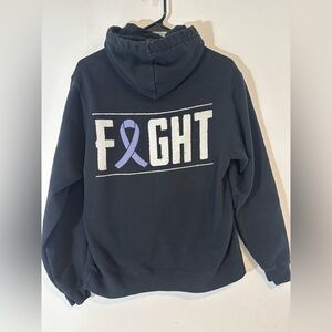 Port&Company Women Medium Black Hoodie FIGHT Periwinkle/Purple Cancer Awareness